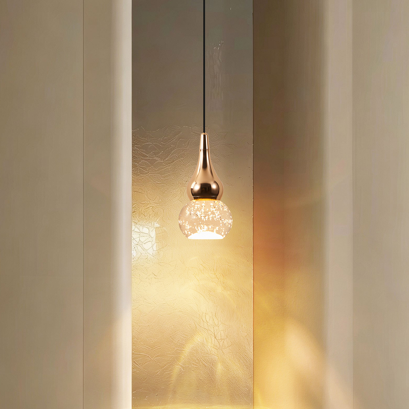 Italian-Style Golden Gourd Creative Decorative Pendant Light for Entryway, Adjustable Small Chandelier, Grille Background, Bedroom Bedside Ambiance Hanging Light