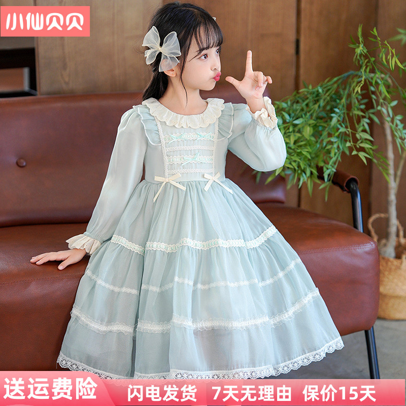 女の子のロリータプリンセスドレス春の新しいスタイルの子供用ドレスレースのリボンパフィースカート