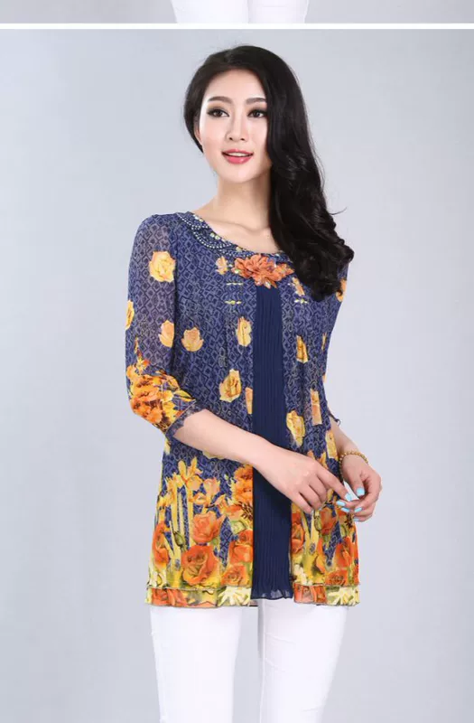 Kaiyong 2016 mùa xuân mới chính hãng Quần áo nữ Shangya trên áo sơ mi nữ ren ngắn kích thước lớn dành cho nữ áo sơ mi voan mỏng
