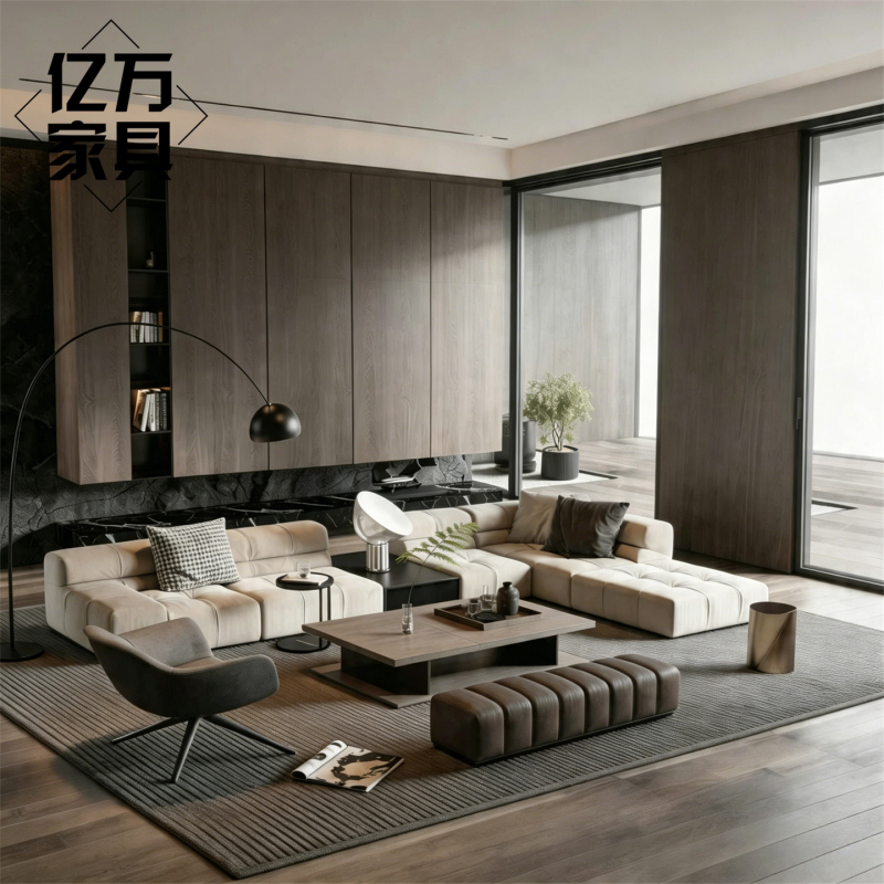 Modern Minimalist Hotel Reception Sofa, Villa Homestay Living Room L-Shaped Corner Sofa, Large Flat-Floor Office Sofa Modern Minimalist Hotel Reception Sofa, Villa Homestay Living Room L-Shaped Corner Sofa, Large Flat-Floor Office Sofa