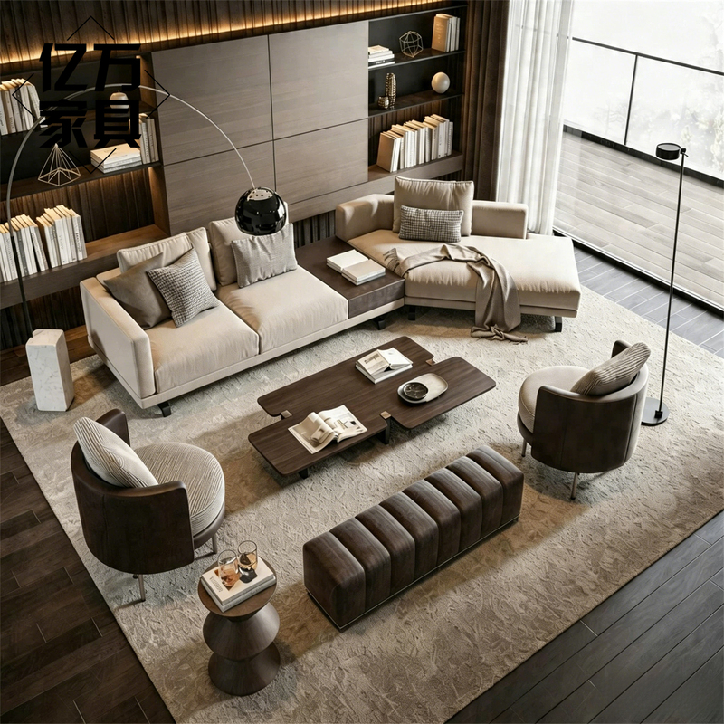 Light Luxury Hotel Lobby Corner Sofa Modern Minimalist Villa Mezzanine L-Shaped Sofa Leisure Area Reception Furniture