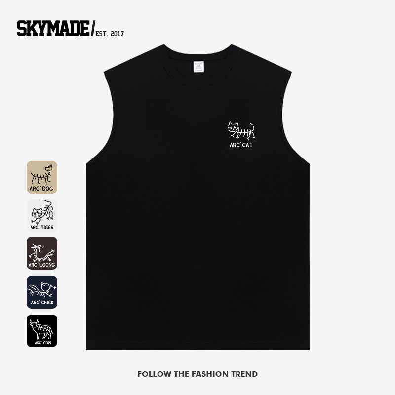 Skymade Original Cat Loose-Fitting Pure Cotton Men's Vest with Twelve Zodiac Signs Sleeveless T-Shirt Men's 2025 Summer