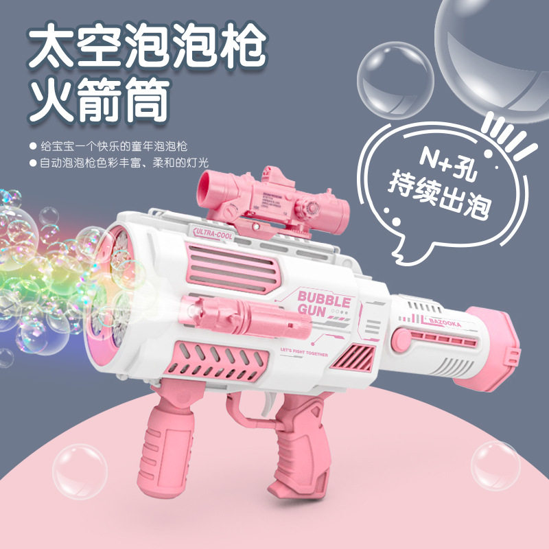 Cross-border New Pint Full Automatic Bubble Machine Triple Cylinder Porous Bubble Gun 24 holes Gatlin Rocket Bubble Toy