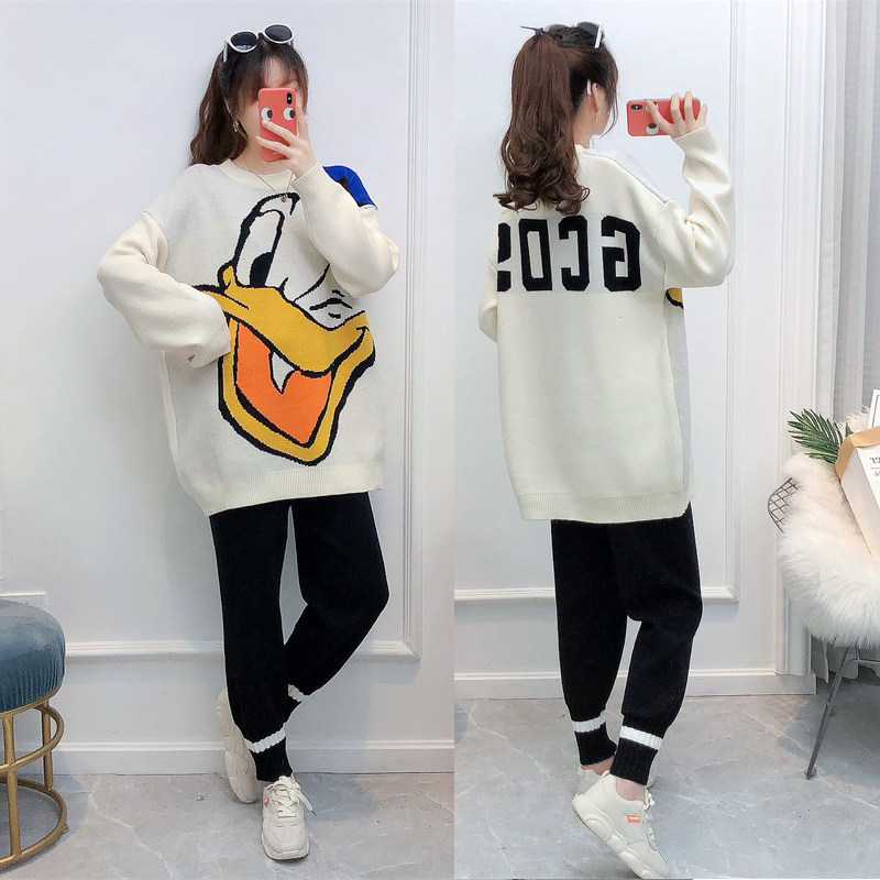 Pregnant woman Autumn Fashion Suite Fashion style Autumn Winter Pregnancy Mother Cartoon Sweater Jacket Mid long version of undershirt blouses winter clothing