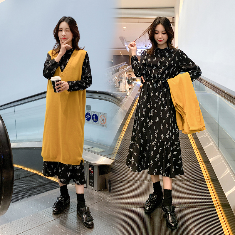 Pregnant Woman Spring Dress Suit Foreign Pie out of fashion Snow Spinning Two Style Magma Dress Mau Dresses Bottom Skirt