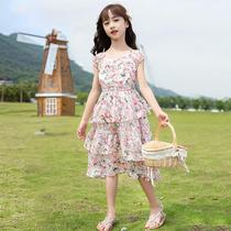 Girls Summer Dress Princess Style Floral Dress 2022 New Fresh Western Chiffon Lace Cake Dress