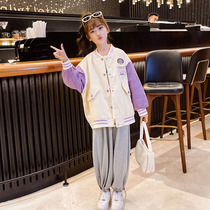 Korean Girl Spring Autumn Coat 2022 New Foreign Internet Red Childrens Autumn Baseball Uniform Big Tong Jacket Top