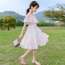 Korean girl summer princess dress 2022 new childrens big childrens internet celebrity chiffon floral A-line skirt