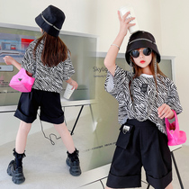 Korean girl striped short sleeve set summer dress new style girl big girl summer internet celebrity fried street fashion shorts two-piece set