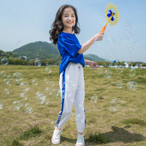 Korean girls fashion print set in big childrens summer 2021 new Korean version girls sports casual two-piece