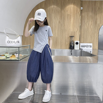 Korean girl fried street set summer dress 2022 new Korean version of the big child Internet celebrity girl splicing T-shirt two-piece set