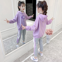Korean Girls Fall Winter Sports Set 2021 New Foreign Girl Fashion Internet Red Kids Alphabet Two-Piece Set Trend