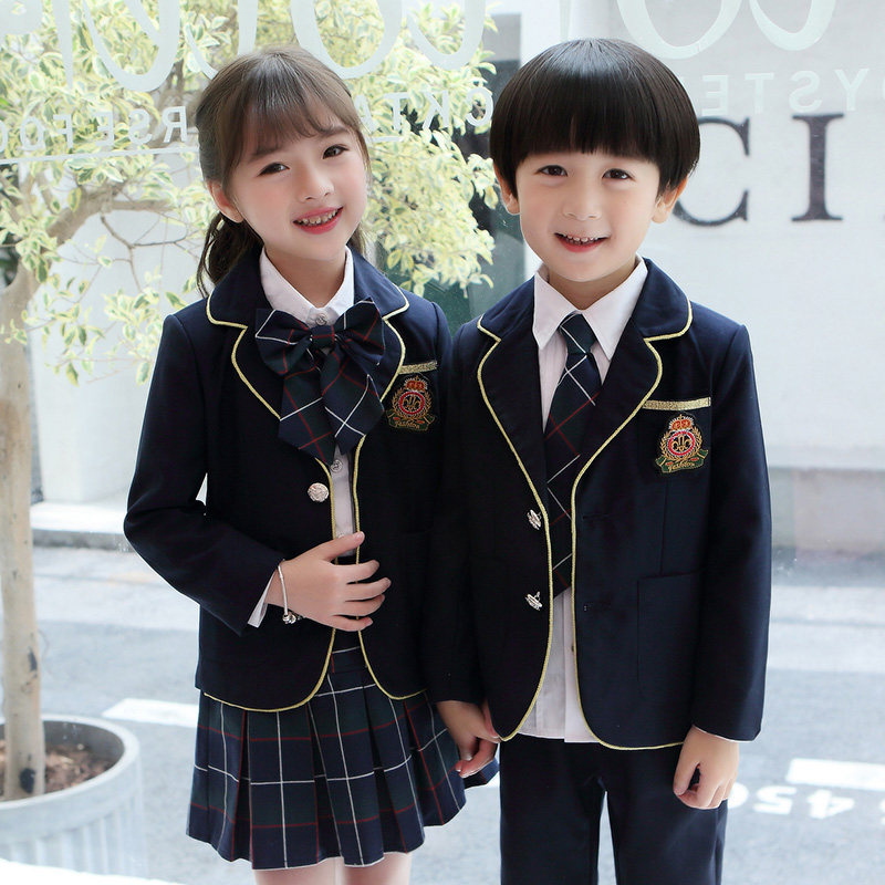 Aristocratic British College style small suit three-piece set of children's class uniform kindergarten uniform spring and autumn dress primary school uniform