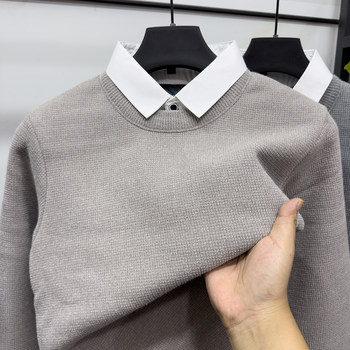One-piece velvet plus velvet thickened men's sweater new men's shirt collar fake two-piece winter warm knitted bottoming shirt One-piece velvet plus velvet thickened men's sweater new men's shirt collar fake two-piece winter warm knitted bottoming shirt
