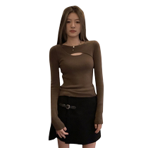 Design niche hollow long-sleeved t-shirt for women 2023 spring and autumn new elastic slim fit inner bottoming shirt