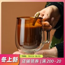 Yajia double layer Creative Glass household transparent glass mug high temperature resistant coffee cup flower tea cup