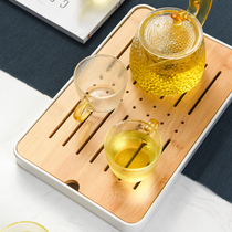 Yajia Japanese bamboo and wood tea tray kung fu tea set home living room water storage simple tray drain teapot tea cup set