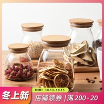 Yajia sealed jar food grade glass jar household tea jar wooden cover flower tea dried fruit coffee bean storage jar moisture proof