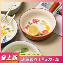 Yajia Japanese hand-painted ceramic baking bowl salad bowl cute soup bowl breakfast bowl oven baked rice bowl home handlebar Bowl
