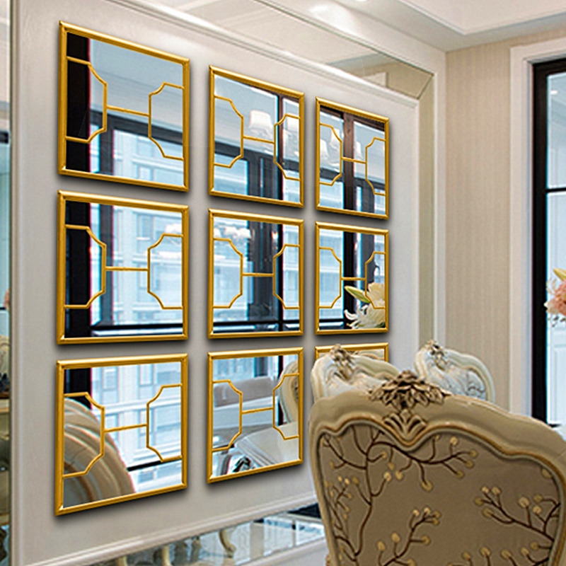 Background wall decorative mirror dining room side light luxury wall new Chinese hanging wall American light luxury living room art mirror wall