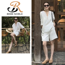BEBE NOBLE old money style linen suit for women summer simple commuting casual sun protection shirt shorts two-piece set