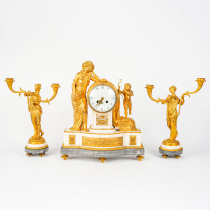 Tim European Antiques Western Antiquities French Home Decor Collection Ornaments Mechanical Marble Bronze Gilt Clock