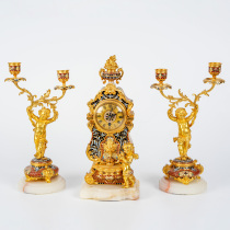 Tim European Antiques Western Antiquities Medieval Collection Ornaments French Gilt Copper and Enamel Mechanical Clock