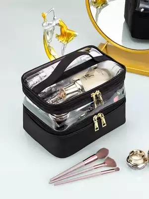 Cosmetic bag women's portable 2021 new high-end sense transparent large-capacity double-layer travel skin care products washing storage bag