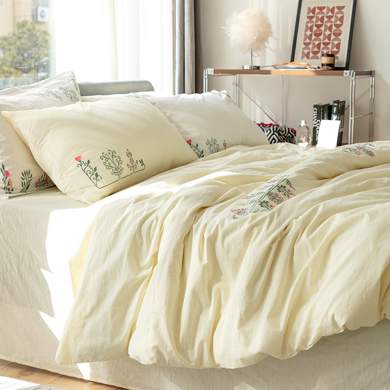 ins wind small fresh all cotton washed cotton four pieces sets 100 pure cotton embroidery quilt cover naked bed hat bed with supplies