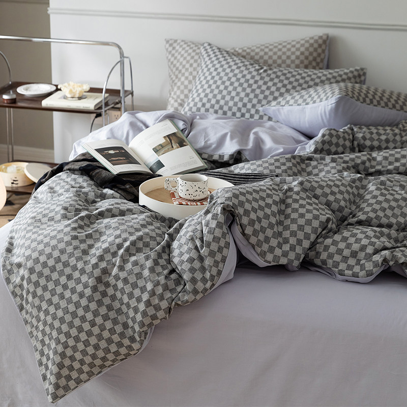 Export Japan ~ ins All cotton color Velotions 4 pieces close to skin Naked Sleeping Pure Cotton Double Layer Yarn Cotton Linen Texture Bed Bedding