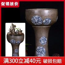 Ceramic floor standing column type fish tank bowl lotus water lily basin large fish bowl turtle lotus bowl home landscape ornaments