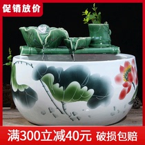 Jingdezhen ceramic hand-painted goldfish bowl lotus bowl lotus Green