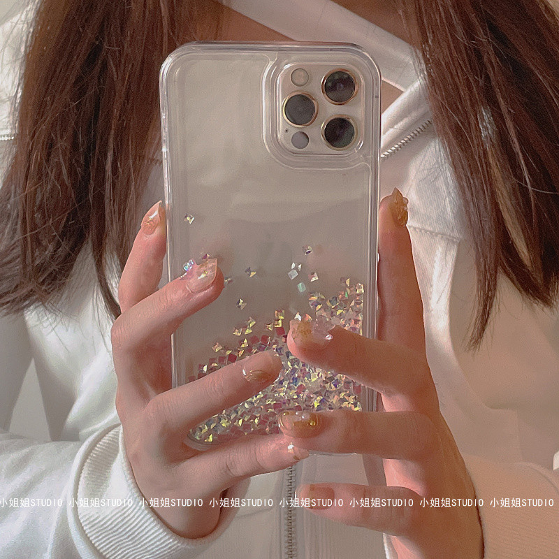 ins Korean liquid diamond quicksand suitable for Apple 12promax mobile phone protective shell iPhone11 anti-fall xs xr female
