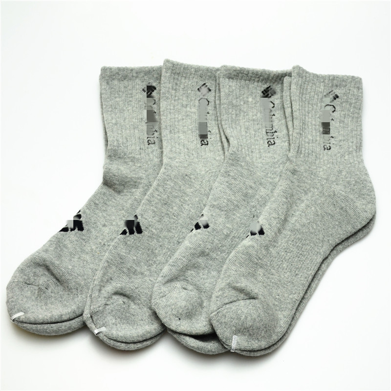 4 Pairs of Cotton Towel-Soled Sports Socks, Mid-Calf, Thickened, Unisex, Outdoor Casual Hiking Socks, Black, White, Gray, for Commuting