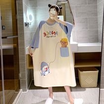 Loose nightdress women Summer thin short sleeve cotton pregnant women fat MM plus size 200 jin pajamas cute home wear