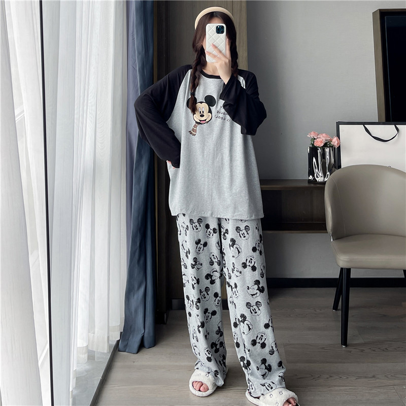 Spring and Autumn Round-Neck Plus-Size Pure Cotton Pajamas for Women 100kg Long-Sleeved Long-Pants Loose-Fitting Loungewear Two-Piece Set for Plus-Size Women Spring and Autumn Round-Neck Plus-Size Pure Cotton Pajamas for Women 100kg Long-Sleeved Long-Pants Loose-Fitting Loungewear Two-Piece Set for Plus-Size Women