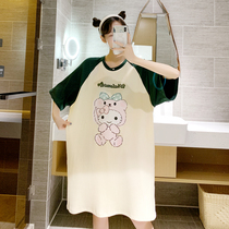 Round neck nightgown Women summer short sleeves plus fat plus size pajamas loose pregnant women fat mm200 kg cartoon can be worn outside