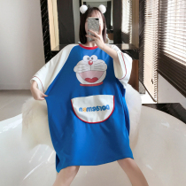 Nightdress womens summer cotton short-sleeved loose fat MM plus size pajamas womens 200 jin summer thin cartoon dress