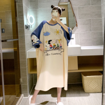 Fat sister nightdress female 200 jin summer thin cotton plus fertilizer plus size 220 jin loose cartoon summer pajamas