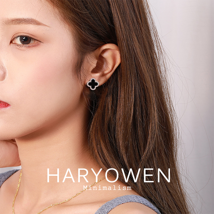 Hailey Owen pure silver four-leaf lawn ear nails female network red ocean pieces personality temperament earrings and simple ear tide