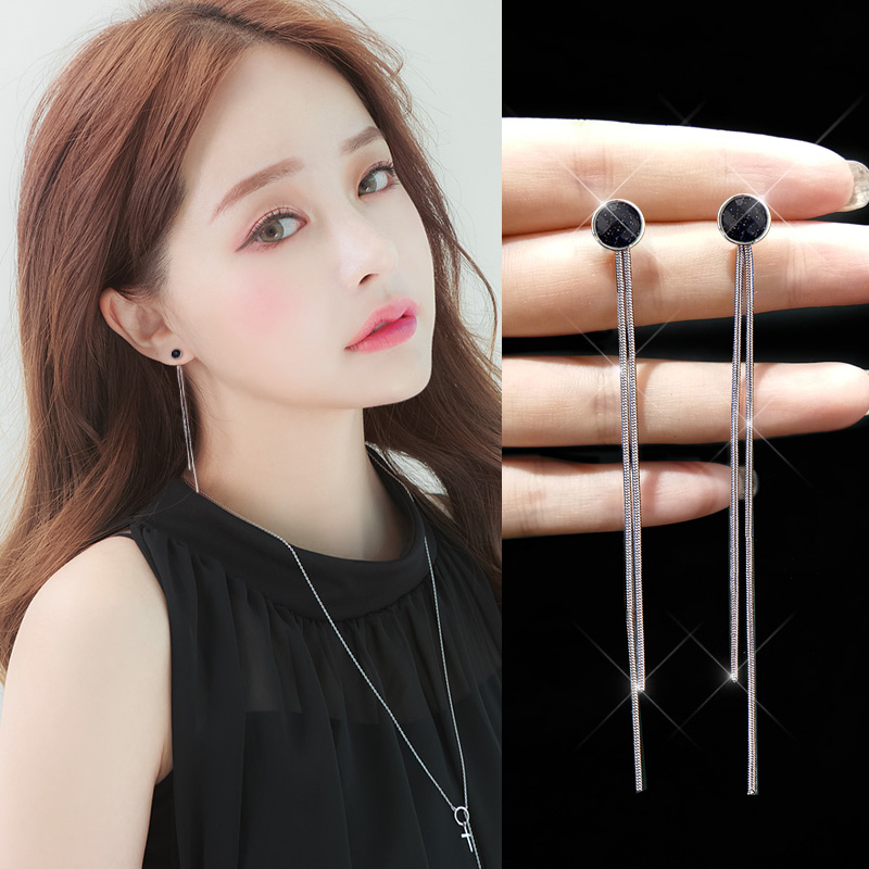 Hayery Irvine Explicit Face Slim Earrings Woman Temperament Personality Pure Silver Ear Nail New Long Version Stream Suear Necklace Tide
