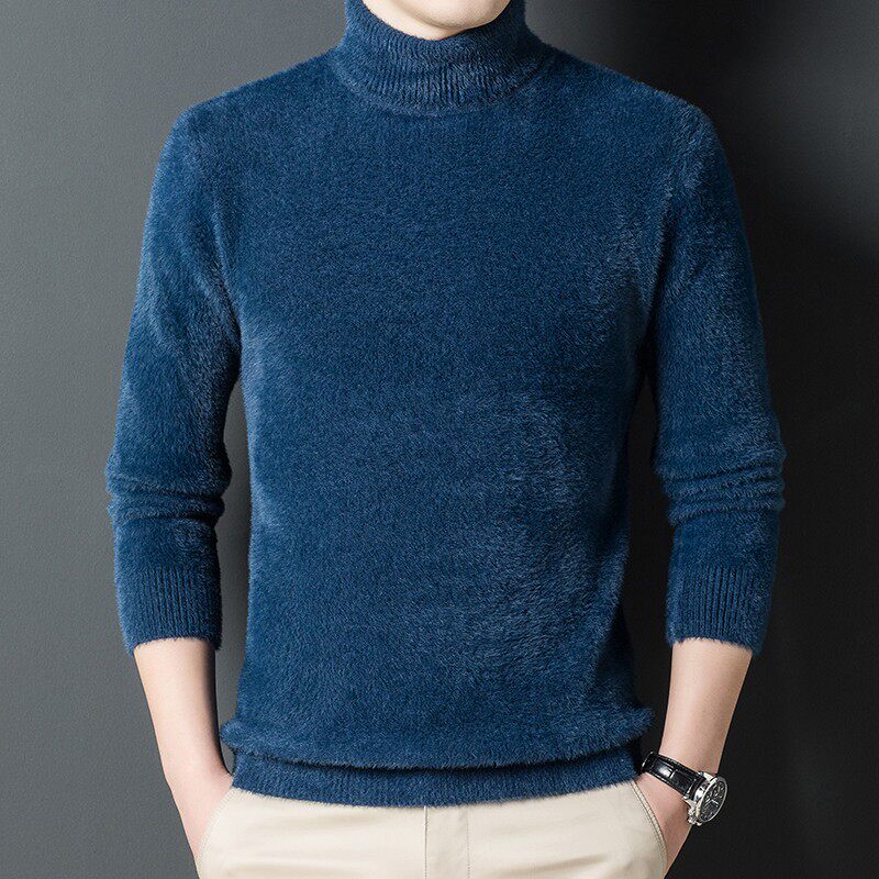 Imitation mink velvet turtleneck sweater men's autumn and winter thickened trendy fashion Korean style slim-fit sweater with ins inside - Taobao