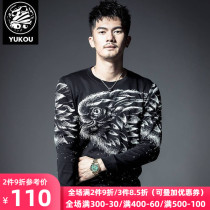 Yukou long-sleeved t-shirt mens spring and autumn Korean version of the trend slim personality eagle print hot diamond autumn tide brand base shirt