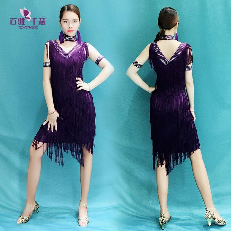 雅 2019 mới váy khiêu vũ Latin váy tua rua bốn mảnh trang phục thi đấu nữ - Khiêu vũ / Thể dục nhịp điệu / Thể dục dụng cụ