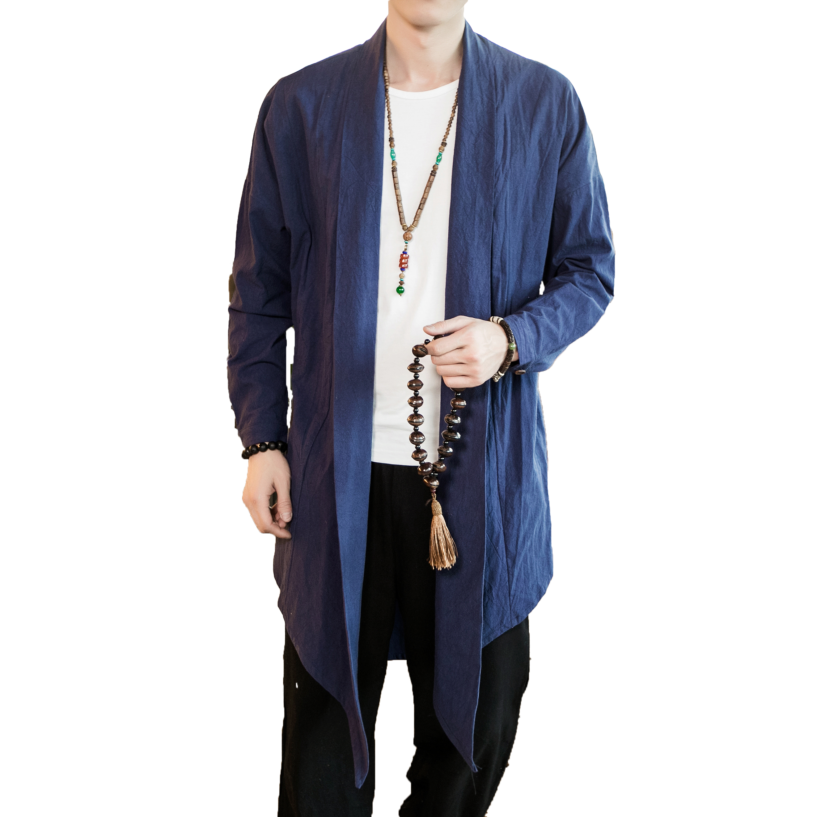 cáp treo cardigan Tang chiếc váy của nam giới Trung Quốc man gió xu hướng quần áo thương hiệu retro gió quốc gia rắn màu trong mũi chiếc áo khoác dài.