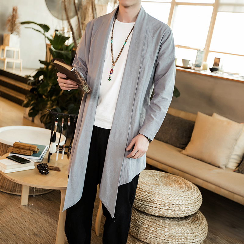 cáp treo cardigan Tang chiếc váy của nam giới Trung Quốc man gió xu hướng quần áo thương hiệu retro gió quốc gia rắn màu trong mũi chiếc áo khoác dài.