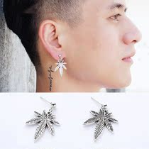 Retro Mori hemp leaf earrings for men and women earrings long Korean Personality Social single earrings earrings without earrings