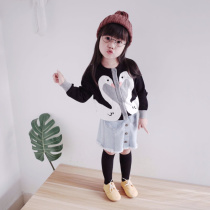 Girls Knitted Cardigan 2020 Spring and Autumn New Baby Swan Jacquard Cotton Sweater Korean Jacket