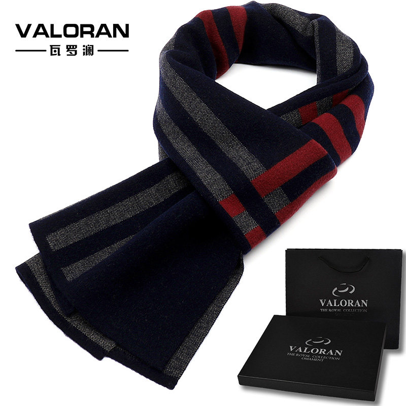 Wool scarf men's winter red stripes long version blue color collar Student winter warm plaid British classic