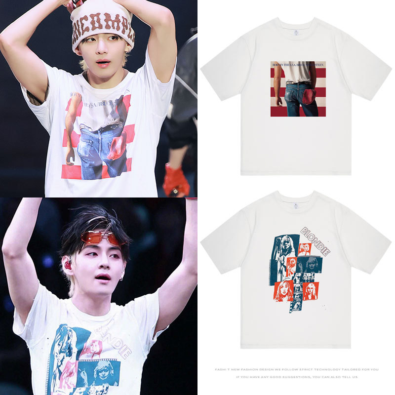 Bts Concert Stage Kim Taehyung Style Short-Sleeved T-Shirt Pure Cotton Unisex Top Base Shirt
